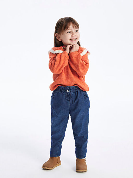 Beli Lastikli Basic K?z Bebek Jean Pantolon