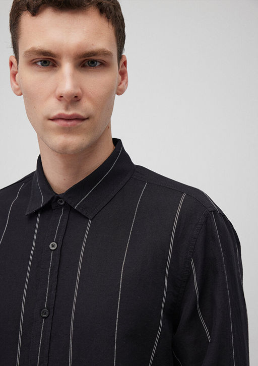 Cizgili Siyah Gomlek - Mavi фото 5