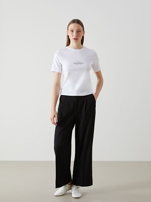 Bisiklet Yaka Bask?l? Kad?n Ti??rt