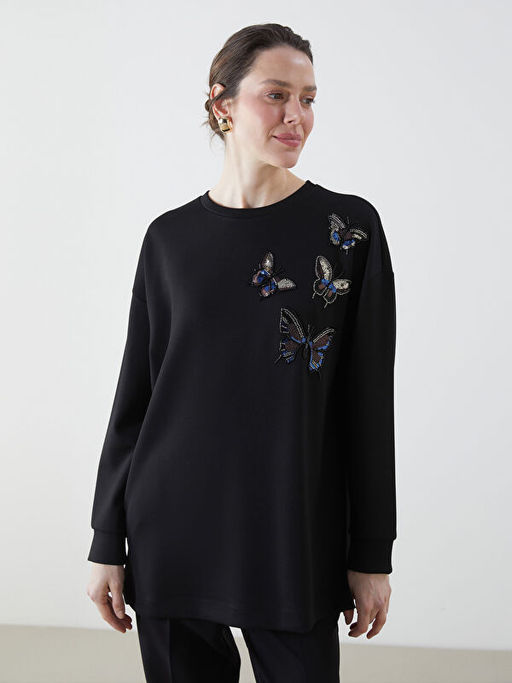 Bisiklet Yaka Kelebek ??lemeli Kad?n Tunik