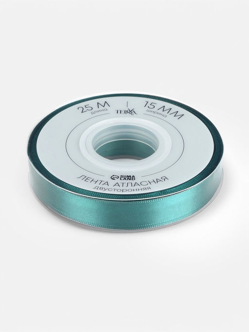 Лента атласная TEIRA, двухсторонняя, 15 мм, 25±1 м, зелёная №0589