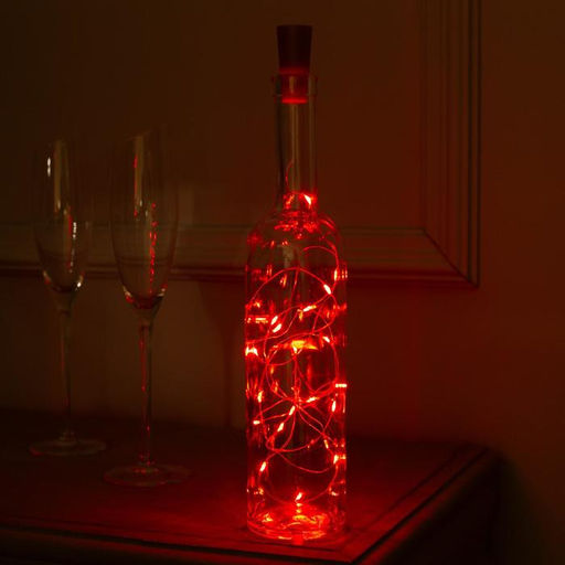 Цена за 2 шт. Гирлянда «Нить» 2 м роса с пробкой, IP20, серебристая нить, 20 LED, свечение красное, LR44×3