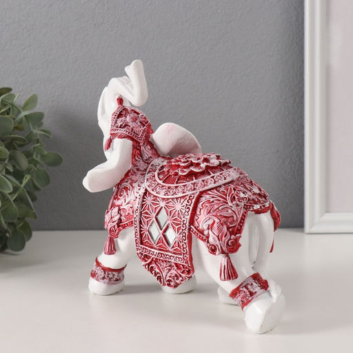 Сувенир полистоун "Белый слон. Бордовая попона с цветком и стразой" 17,5х9х17 см