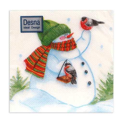 Цена за 6 шт. Салфетки новогодние бумажные Desna Design Снеговик и снегири, 1 слой, 24?24 см, 40 шт.