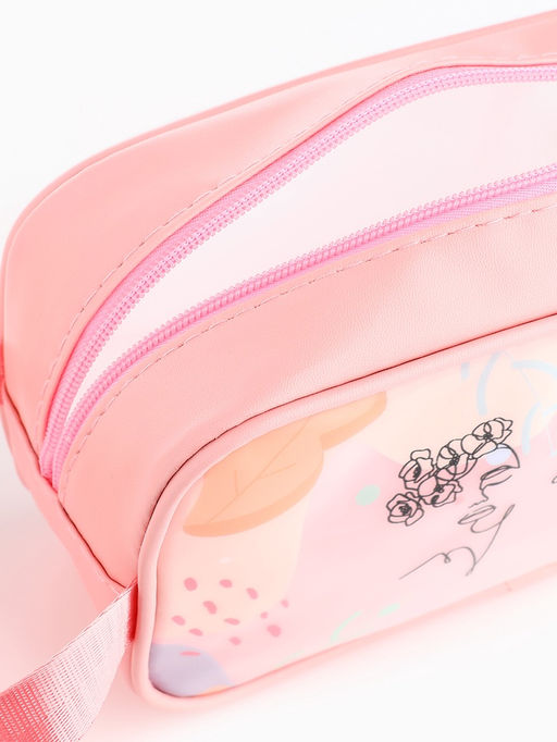 Косметичка на молнии для бассейна, с ручкой, с рисунком, розовая