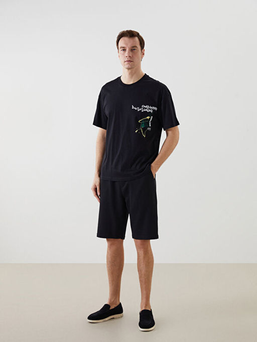 Bisiklet Yaka K?sa Kollu Bask?l? Penye Erkek Ti??rt