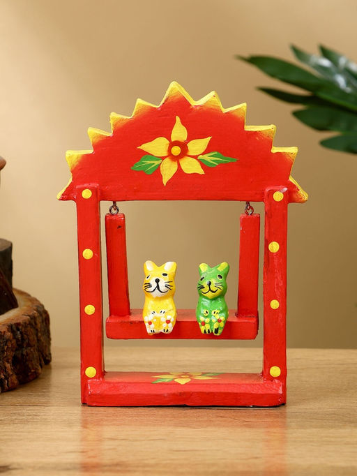 Сувенир Зайки на качелях, 10?3.5?15 см, дерево, красный