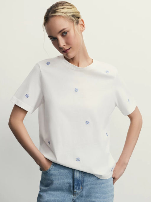 Футболка из хлопка с вышивкой / Zarina фото 8