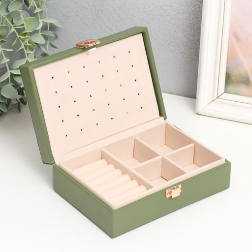 Шкатулка для украшений «Матовая гладь. Прямоугольная», искусственная кожа, с замком, зелёная, 16×11.5×5.5 см