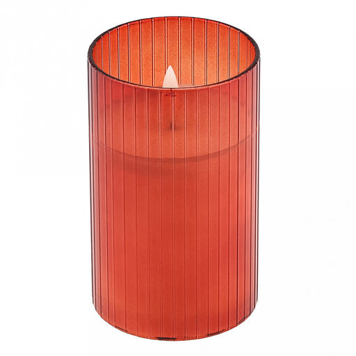 Свеча в цветной колбе, восковая, светодиодная на батарейках д7,5см h12,6см, свет теплый, с мерцанием, колба стекло, цвет терракотовый, питание от 2-х батареек АА (в комплект не входят), в коробке (Китай)