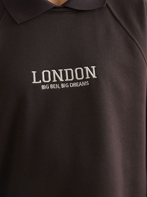 London Nak??l? Kad?n Kal?n Sweatshirt Tunik