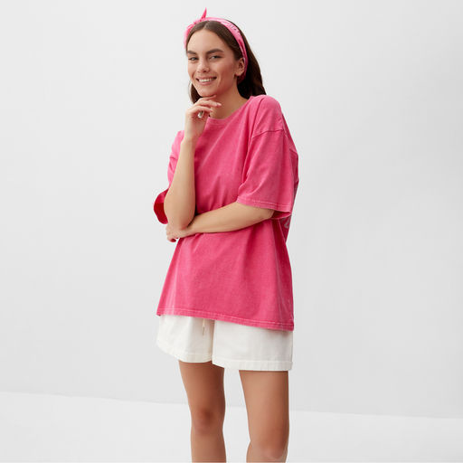 Футболка из вареного хлопка женская Mist Don&apos;t touch me, размер S, розовая