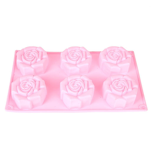 Форма силиконовая для выпечки 6 ячеек Роза 7*7*3,5см/ 28,5*17*4см.(4вида) (силикон) (без упаовки)