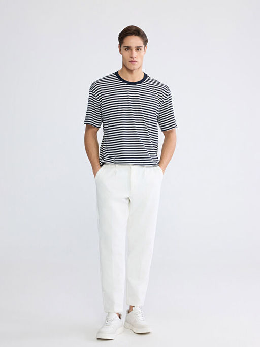 Bisiklet Yaka ?izgili Penye Erkek Ti??rt