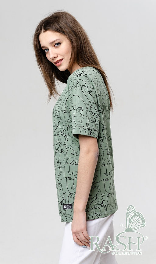 Футболка "Лица" oversize оливка Цвет:как на фото