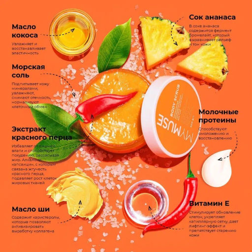 MYMUSE для тела скраб-мусс 300мл Натуральный антицеллюлитный солевой - MY MUSE фото 3