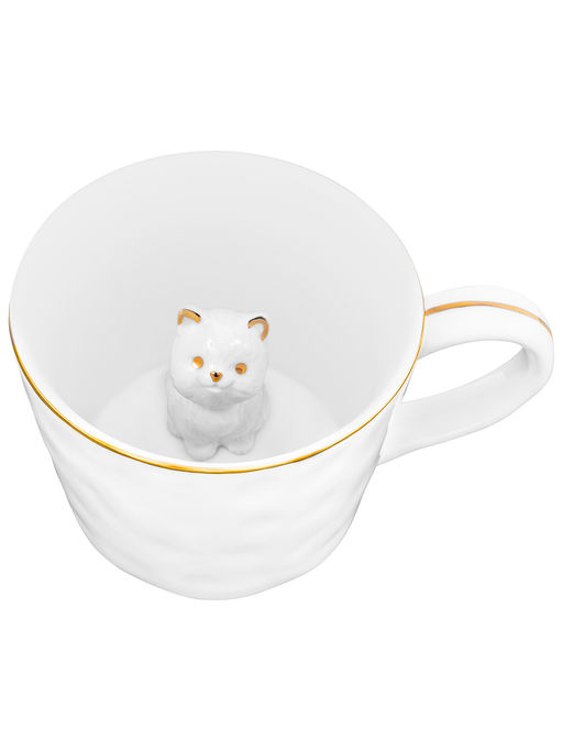 Кружка 300 мл 14*10*7,5 см Котенок с фигуркой внутри, белый с золотом, фарфор - Elan gallery фото 4