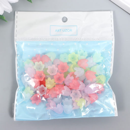 Цена за 2 шт. Бусины для творчества пластик Цветок ландыша пастель набор 80 шт. полупрозрачный 1.1?1.1?0.9 см