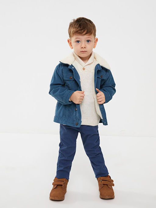 Polo Yaka Uzun Kollu Basic Erkek Bebek Kadife Ceket - Waikiki фото 3