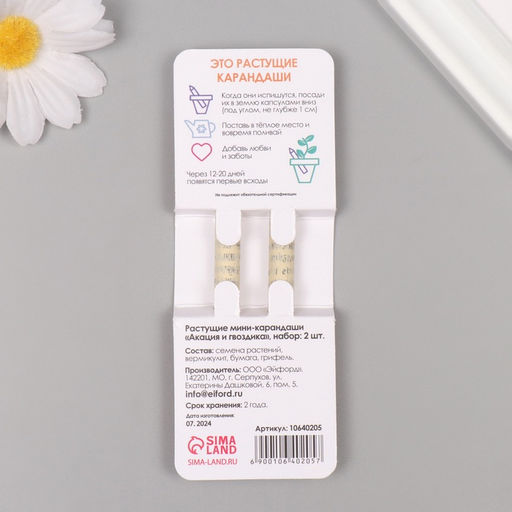 Набор для выращивания, карандаши подарочные «Акация серебристая + гвоздика», mini, простые чернографитные, 2 шт.