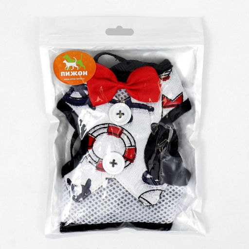 Комплект с мягкой шлейкой и бантиком Морской, размер S, поводок 120 x 1,5 см, ОГ 23-42 см 968377 - Пижон фото 10