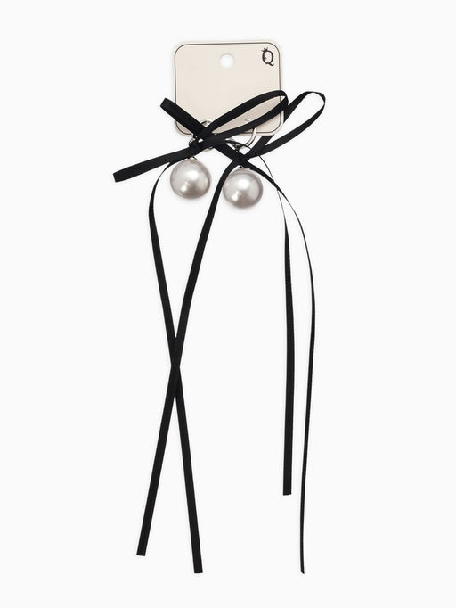 Серьги «Бантик с жемчугом», №16, белый, чёрный в серебре