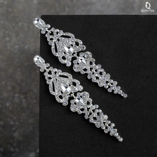 Серьги висячие со стразами Ажур лёд, цвет белый в серебре, 8,3см - Queen fair фото 4