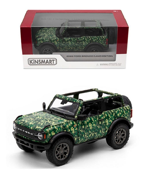 Kinsmart. Модель арт.KT5445W/2 "Ford Bronco Camo Edition 2022" открытый верх 1:36 (зеленый пиксель)