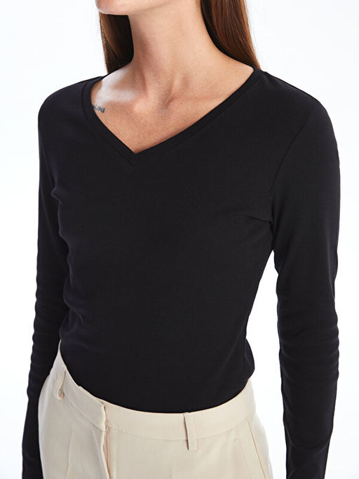 V Yaka D?z Uzun Kollu Kad?n Ti??rt - Waikiki фото 3