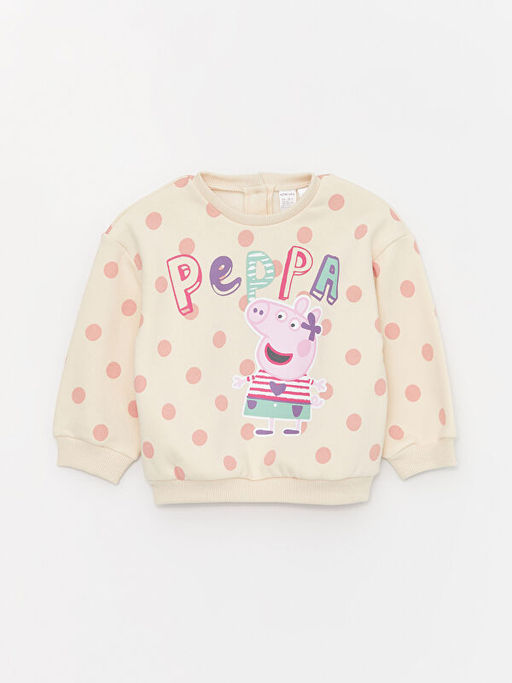 Bisiklet Yaka Uzun Kollu Peppa Pig Bask?l? K?z Bebek Sweatshirt