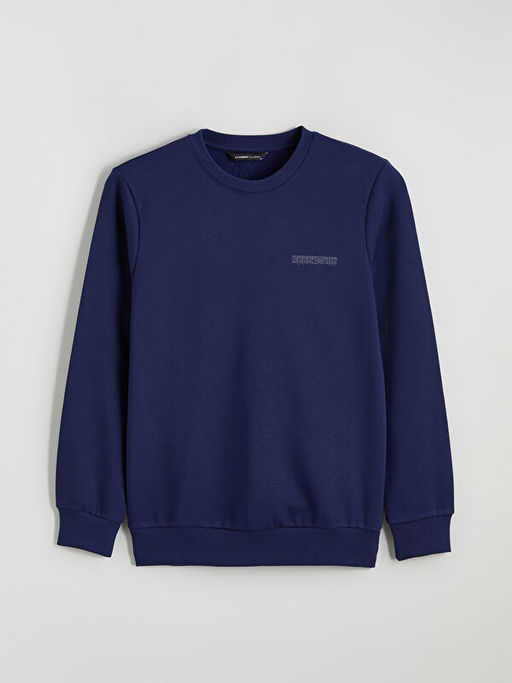 Bisiklet Yaka Bask?l? Erkek Kal?n Sweatshirt