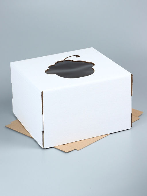 Цена за 5 шт. Коробка под торт с окном, «Пироженка», с усиленным дном, белая, 30×30×19 см