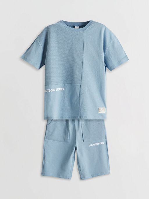 Bisiklet Yaka Bask?l? Erkek ?ocuk Ti??rt ve ?ort 2li