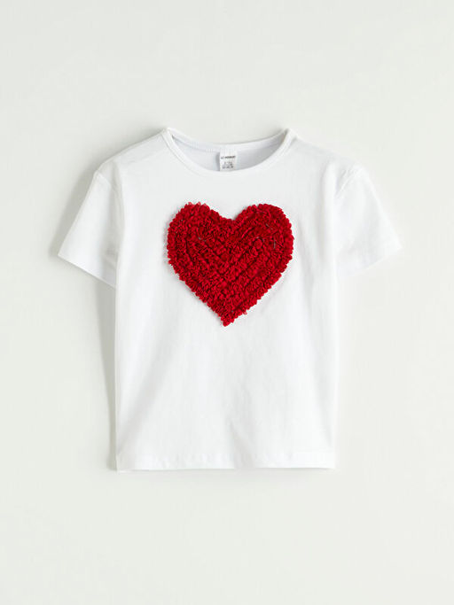 Bisiklet Yaka Kalp Nak??l? K?z ?ocuk Ti??rt