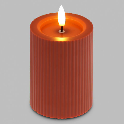 Свеча интерьерная, светодиодная на батарейках д7,4см h10(12,5)см, свет теплый, с мерцанием, матовый пластик, цвет красный, питание от 2-х батареек АА (в комплект не входят) (Китай)