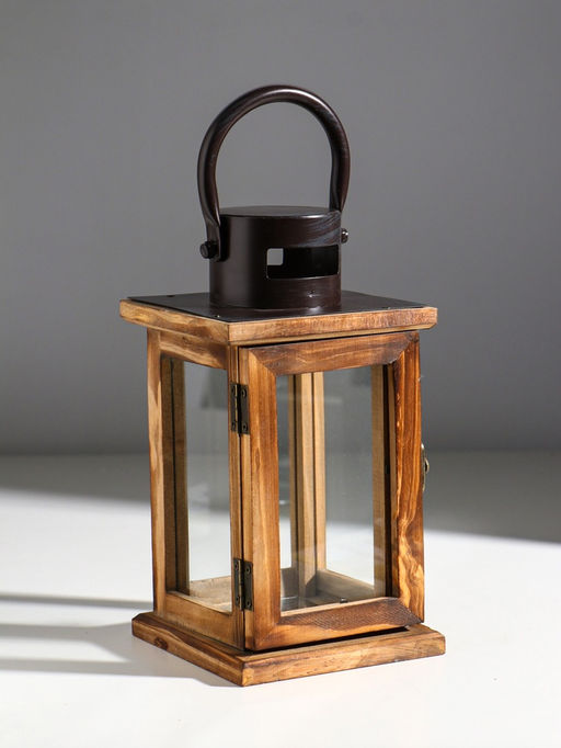 Деревянный подсвечник на 1 свечу «Фонарь», серо-коричневый, 11.5×11.5×22.5 см