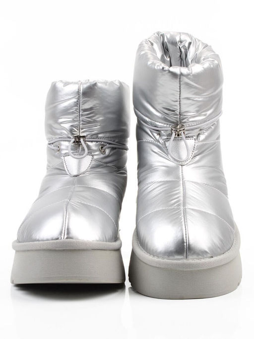 04-WA003-2M GREY/SILVER Ботинки зимние женские (натуральная кожа, курточная ткань, 100% шерсть)
