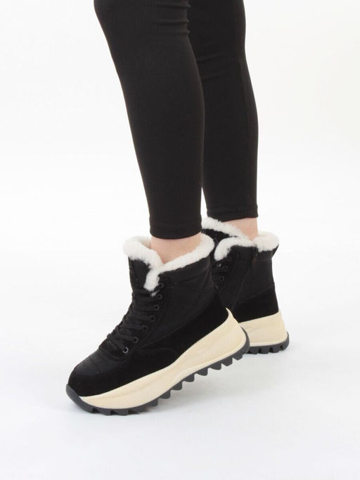 04-PAML05-1Z BLACK Ботинки зимние женские (натуральная замша, 100% шерсть, натуральный мех)