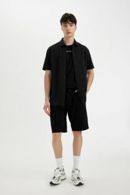 Regular Fit Duz Paca Gabardin Bermuda Sort