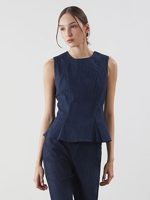 Bisiklet Yaka Peplum Jean Bluz