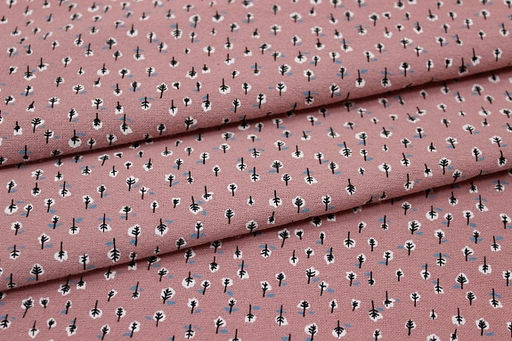 Теплый хлопок Мелкие белые листочки цв.т.винтажный пыльно-розовый, ш.1.49м, хл-100%, 150гр/м.кв - Купава фото 3