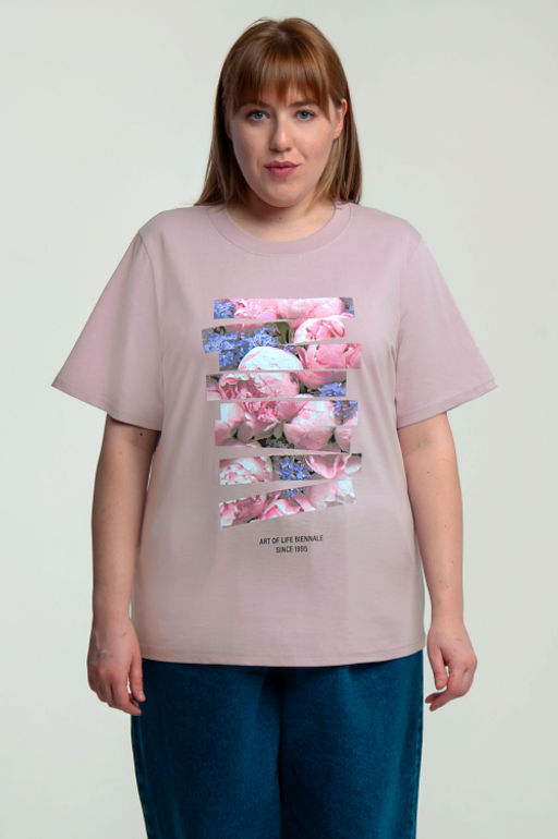 Арт. 31136 Футболка женская оверсайз 50-58 (5 шт) Цвет:пудра - Калинка фото 3
