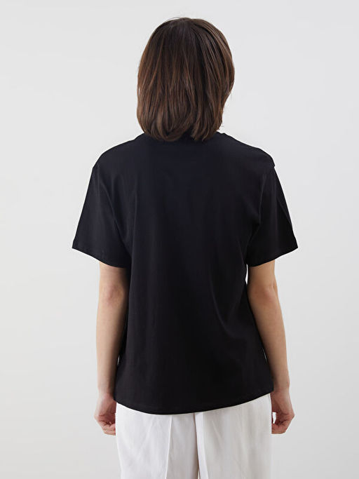 Bisiklet Yaka Bask?l? Kad?n Ti??rt