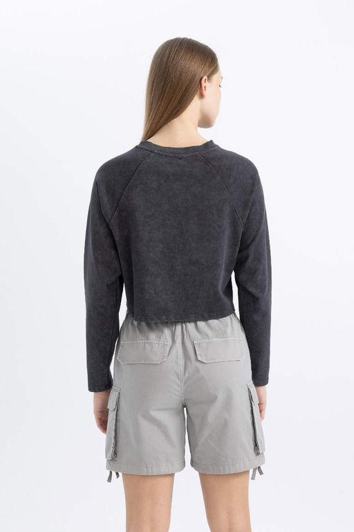 Моющаяся футболка свободного кроя с длинными рукавами и эффектом потертостей - Defacto фото 6