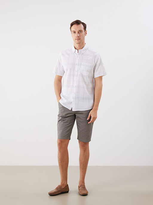 Regular Fit K?sa Kollu Ekose Poplin Erkek G?mlek