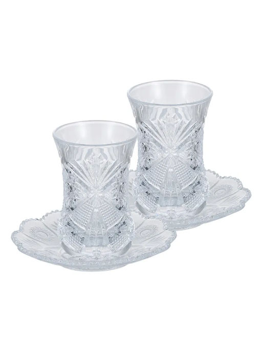 52759 GIPFEL Набор чайный BOSFOR: 2 армуда 90мл, 2 блюдца 12см. Материал: хрустальное стекло