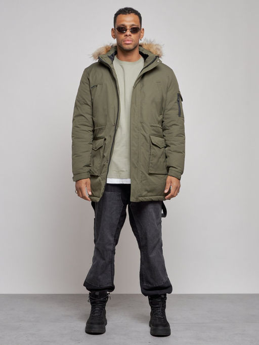 Парка мужская зимняя удлиненная с мехом цвета хаки 8318Kh - Wonderrman фото 2