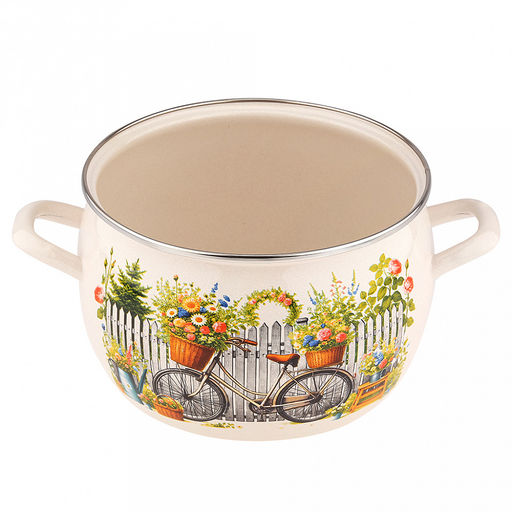 Романтика Кастрюля эмалированная 5,0л, форма полусфера, металлическая крышка, нержавеющий ободок (Россия) - Домашняя мода фото 2