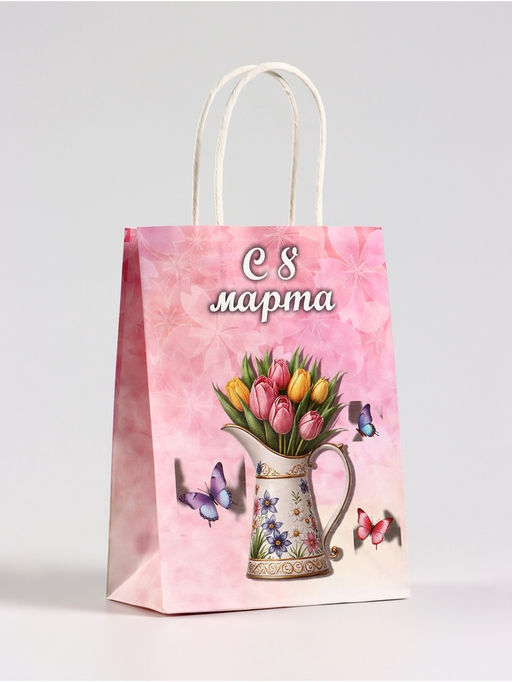Цена за 3 шт. Пакет подарочный крафтовый С 8 Марта 15?8?21 см