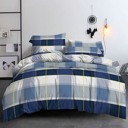 Постельное белье, комплект 1,5 спальный "Клетка Гермеса" 3 предмета: пододеяльник 145х215см, простыня 150х220см, 1 наволочка 50х70см с клапаном-запахом, полисатин "Премиум" 90г/м2, упаковка "классическая" ПВХ 32х41см, "Домашняя мода" (Россия)